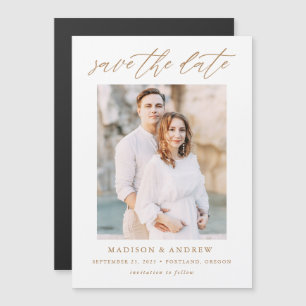Gold Elegant Script Photo Save the Date Magnetic Invitation