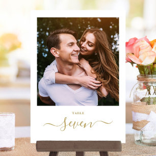 Gold Elegant Script Photo Table Number