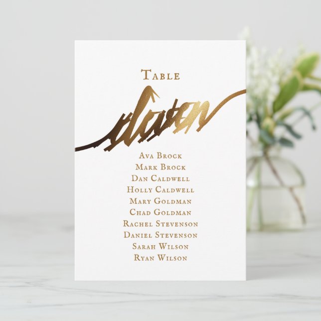 Gold Elegant Script Table Number 11 Seating Chart (Standing Front)