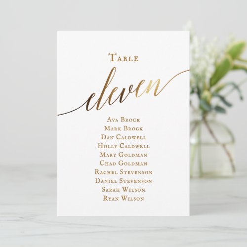 Gold Elegant Script Table Number 11 Seating Chart