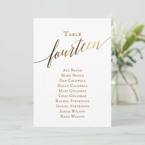 Gold Elegant Script Table Number 14 Seating Chart