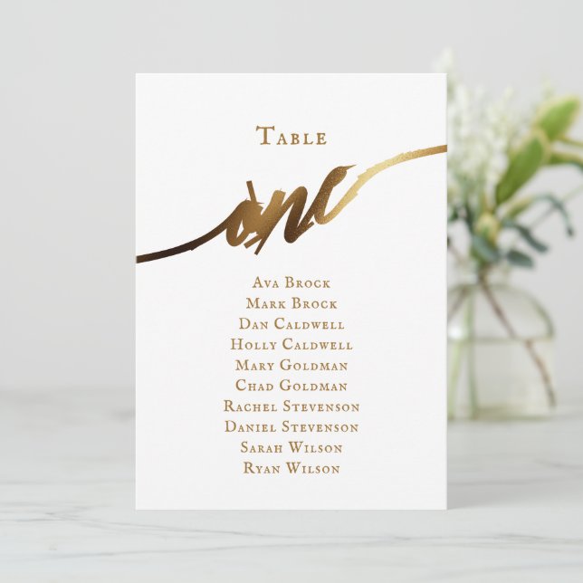 Gold Elegant Script Table Number 1 Seating Chart (Standing Front)