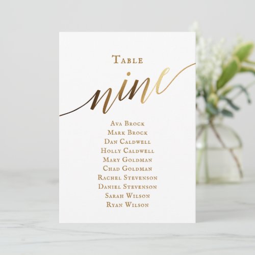 Gold Elegant Script Table Number 9 Seating Chart