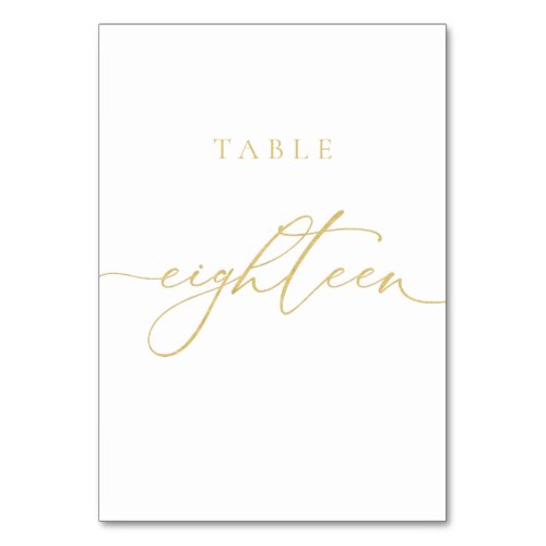 Gold Elegant Script Table Number Eighteen