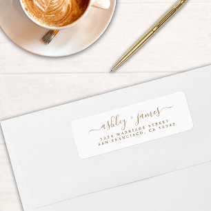 Gold Elegant Script Wedding Return Address Label