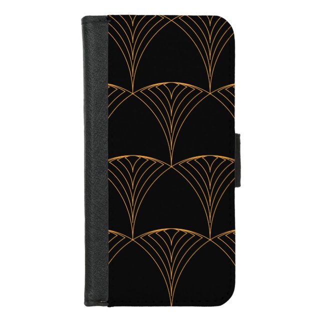 Gold, elegant simple luxurious traditional pattern iPhone wallet case (Front)