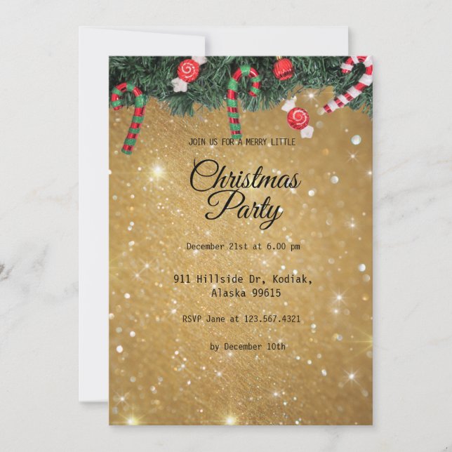 Gold Elegant Simple Modern Christmas Party  Invitation (Front)