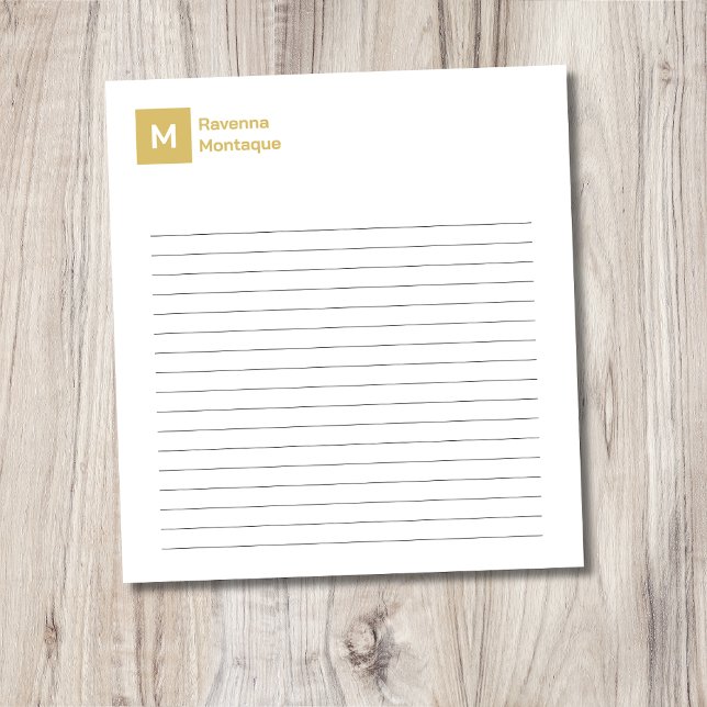 Gold Elegant Simple Trendy Monogram Lined  Notepad (Creator Uploaded)
