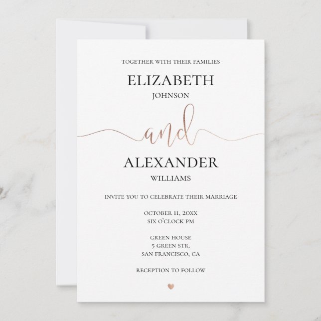 Gold elegant simple wedding. Calligraphy details Invitation (Front)