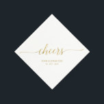 Gold | Elegant Stylish Lettering Cheers Event Napkins<br><div class="desc">Add stylish detail to your special day with this personalized party napkin. This design features stylish typography " Cheers" in gold with custom text. You can personalize the text for any event or party. Matching invitations and party supplies are available in my shop BaraBomDesign.</div>