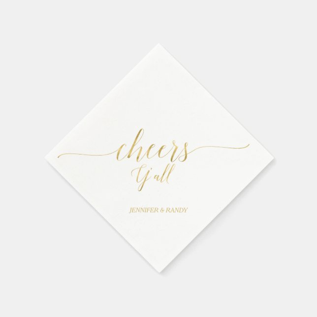 Gold | Elegant Stylish Lettering Cheers Y' all Napkins (Corner)