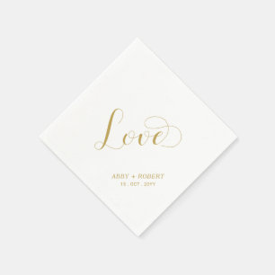 Gold Elegant Stylish Lettering Love Wedding Napkins