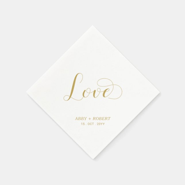 Gold | Elegant Stylish Lettering Love Wedding Napkins (Corner)