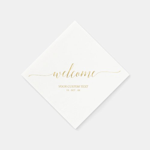 Gold  Elegant Stylish Lettering Welcome Party Napkins