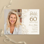 Gold Elegant Surprise Photo 60th Birthday Invitation<br><div class="desc">Floral gold cream surprise 60th birthday party invitation with your photo on the front of the card. Elegant modern design featuring botanical outline drawings accents and typography script font. Simple trendy invite card perfect for a stylish female bday celebration. Can be customized to any age. Printed Zazzle invitations or instant...</div>
