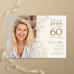 Gold Elegant Surprise Photo 60th Birthday Invitation
