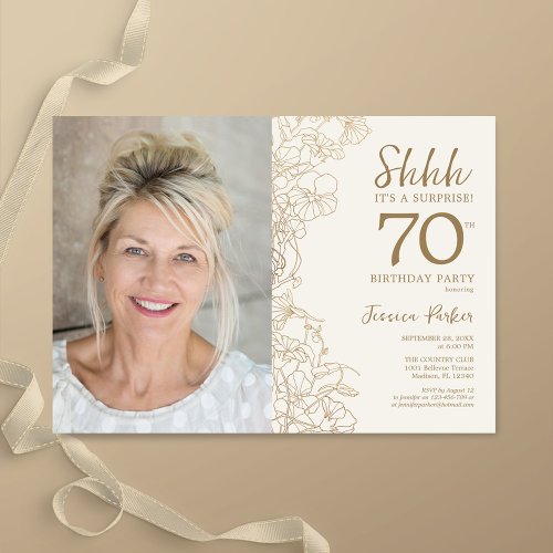 Gold Elegant Surprise Photo 70th Birthday Invitation