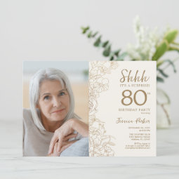 Gold Elegant Surprise Photo 80th Birthday Invitation | Zazzle