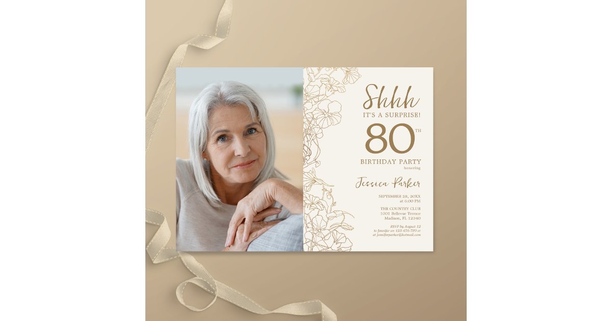 Gold Elegant Surprise Photo 80th Birthday Invitation | Zazzle