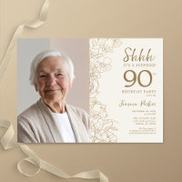 Gold Elegant Surprise Photo 90th Birthday