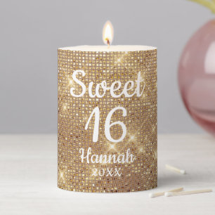 Gold Elegant Sweet 16 Girl Birthday Favors Pillar Candle