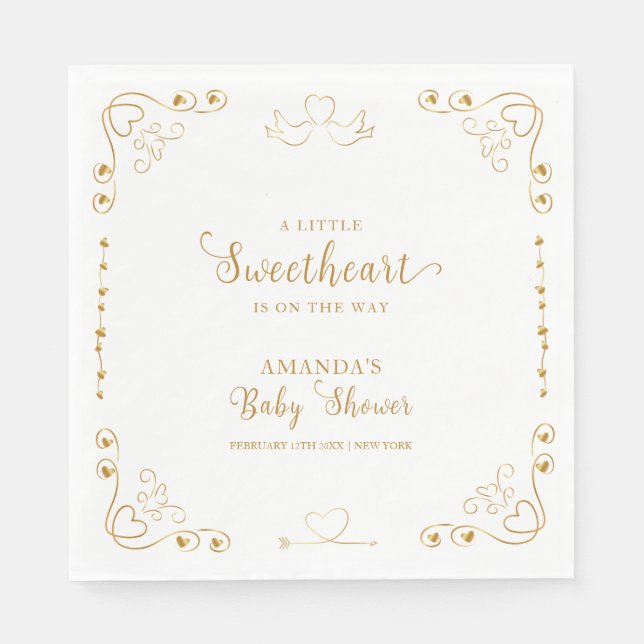 Gold Elegant Sweetheart Valentine Baby Shower  Napkins (Front)