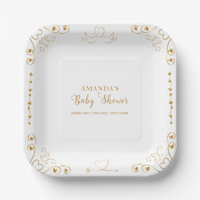 Gold Elegant Sweetheart Valentine Baby Shower  Paper Plates (Front)