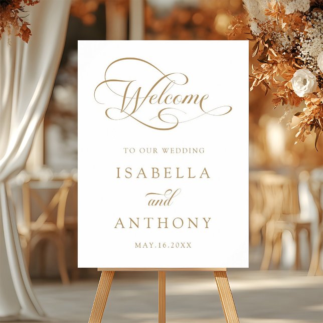 Gold Elegant Swirly Calligraphy Wedding Welcome  Foam Board (Creator Uploaded)