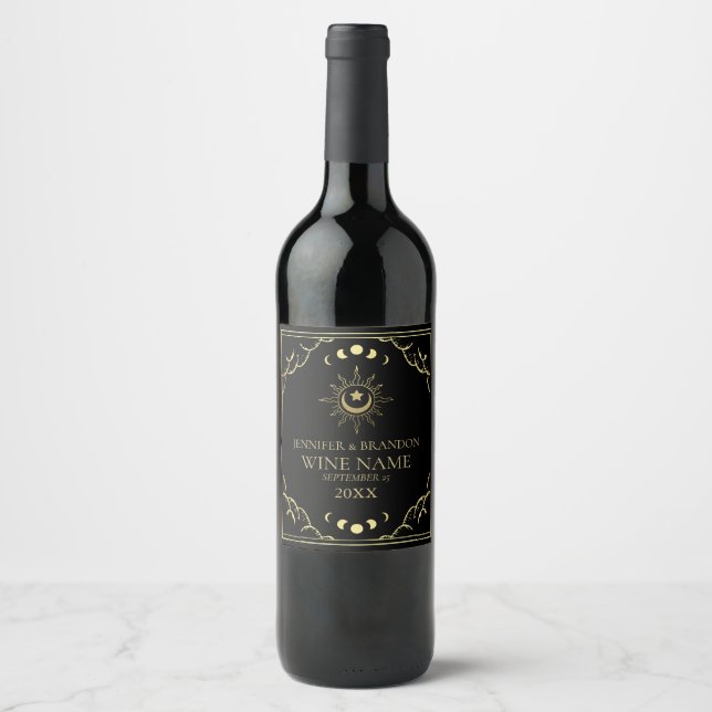 Gold Elegant Tarot Card Wedding  Wine Label (Front)