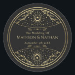 Gold Elegant Tarot Wedding Classic Round Sticker<br><div class="desc">Elegant and modern wedding design inspired by a tarot card. Design is not real foil. You can customize this further by clicking on the "PERSONALIZE" button. Matching Items in our shop for a complete party theme. For further questions please contact us at ThePaperieGarden@gmail.com</div>