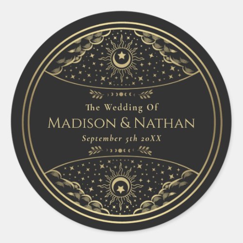 Gold Elegant Tarot Wedding Classic Round Sticker