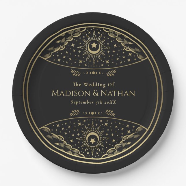 Gold Elegant Tarot Wedding  Paper Plates (Front)