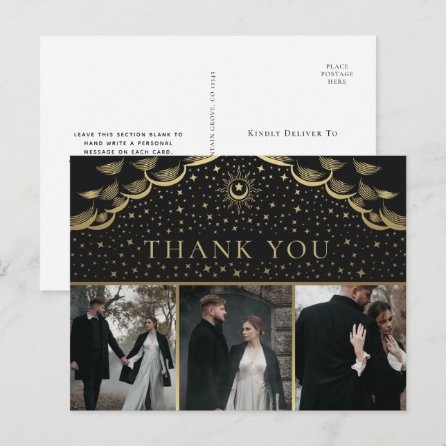 Gold Elegant Tarot Wedding Thank You Photo Postcard (Front/Back)