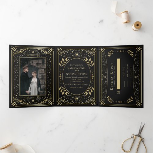 Gold Elegant Tarot Wedding Tri_Fold Invitation