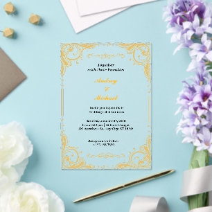 Gold Elegant Together with Their Families Wedding Acrylic Invitations