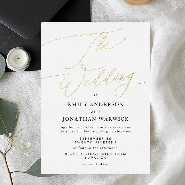 Gold Elegant Traditional Calligraphy Wedding Foil Invitation (Creator Uploaded)