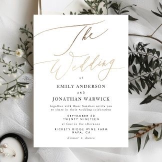Gold Elegant Traditional Calligraphy Wedding Invitation