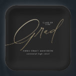 Gold Elegant Trendy Calligraphy Script Graduation Paper Plates<br><div class="desc">Gold Simple Trendy Calligraphy Photo Graduation Party Paper Plates features elegant faux gold foil calligraphy script,  and the graduate's details.</div>