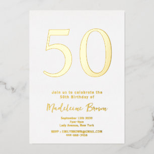 Gold Elegant Typography 50th Birthday Foil Invitation