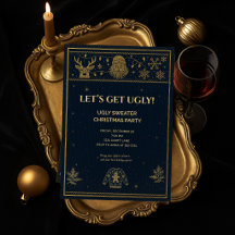 Gold Elegant Ugly Sweater Christmas Party Invite