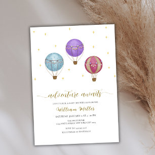 Gold Elegant Vintage Hot Air Balloon Baby Shower Invitation