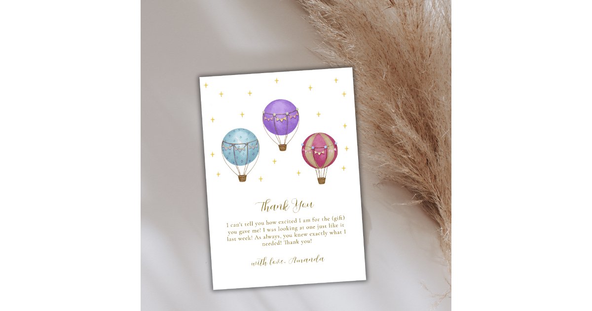 Gold Elegant Vintage Hot Air Balloon Baby Shower Thank You Card | Zazzle