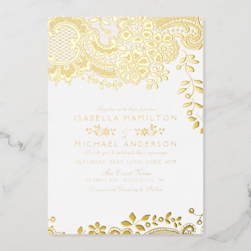 Gold elegant vintage lace wedding foil invitation