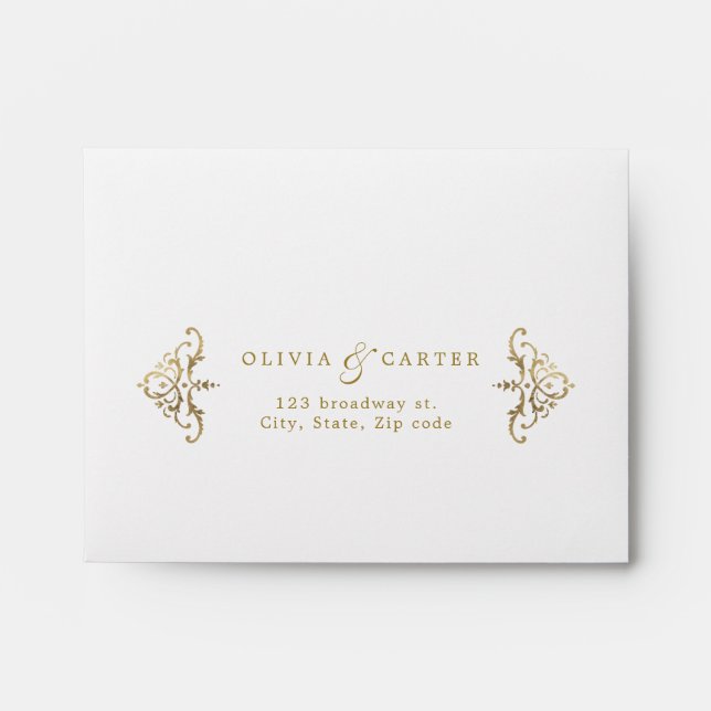 Gold elegant vintage wedding RSVP Envelope (Front)