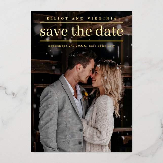 Gold Elegant Wedding Modern Photo Save the Date Foil Invitation (Front)