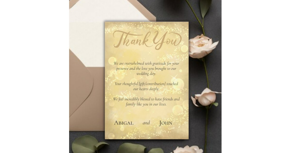 Gold elegant wedding thank you card | Zazzle