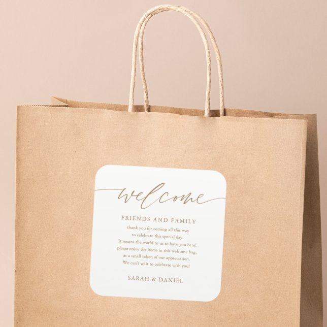 Gold Elegant Wedding Welcome Gift Bag Basket Square Sticker (Creator Uploaded)