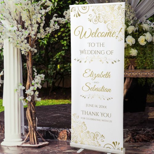 Gold Elegant Wedding Welcome Retractable Banner