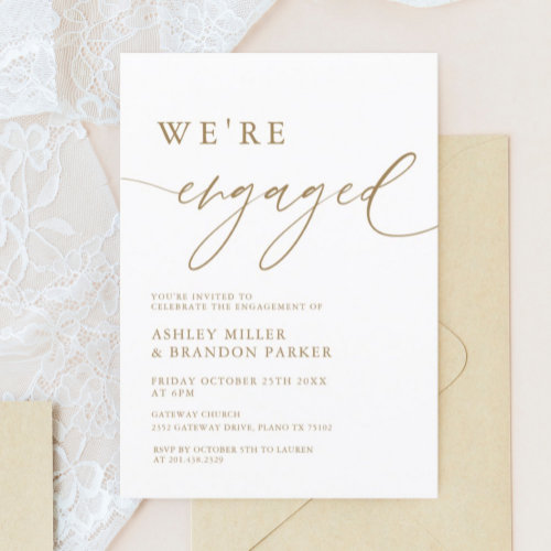 Gold Elegant We're Engaged Engagement Party Invitation