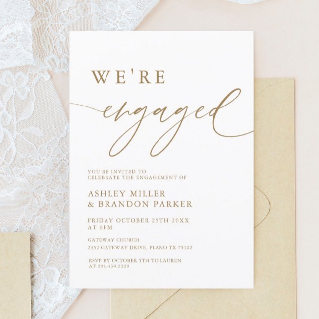 Gold Elegant We're Engaged Engagement Party Invitation (Creator Uploaded)
